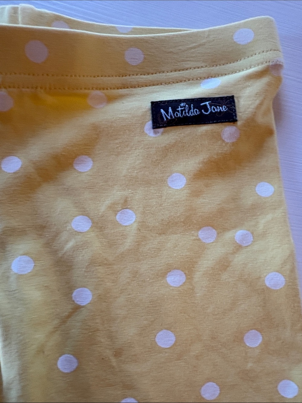 Matilda Jane Yellow Polka Dot Leggings with Pink Bow Accents - Picture 4 of 7